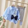 24082 meninas 2024 primavera e outono novas roupas infantis fofas bebê menina desenho animado camisa com leggings conjunto de duas peças
