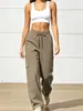 Calça de Moletom Feminina 2026 Outono/Inverno Nova Moda Cruzada Europeia e Americana com Bolso com Cordão Cargo Perna Reta
