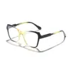 Lluvia Gafas Clásicas Lisas para Mujer, Ojo de Gato Versátil con Bloqueo de Color Irregular, Gafas con Marco para Miopía Anti Luz Azul