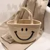 Bolsa de Palha Feminina de Nicho Francês Bolsa de Mão Trançada com Corda de Algodão Bolsa para Sair para a Praia para Férias Bolsa de Praia Fofa Pequena