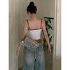 Hot Girls Pure Desire Cartoon Impresso Sling Contraste Cor Colete Cinto Peitoral Feminino Linda Volta Slim-fit Interior Vestindo Exterior Vestindo Top Redutor de Idade