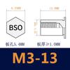 Porca Rebite Coluna de Aço Carbono Galvanizado para Furo Cego Bso-3.5M3 Stud de Placa de Pressão Furo Inferior Coluna de Rebitagem Sextavada 5.4
