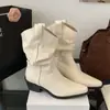 Botas Acampanadas Apiladas de Estilo Retro Relajado Mi Ting, Nuevo Estilo Otoño e Invierno, Tacón Grueso, Punta Puntiaguda Estilo Vaquero Occidental Botines Cortos de Monta