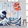 Cortina de Chuveiro para Banheiro com Estampa Digital de Paisagem Japonesa com Flores de Cerejeira, Flores de Cerejeira Rosas, Montanhas Distantes e Padrões de Estilo Tradicional, Cortina de Divisória Pendurada Personalizável Atacado