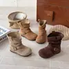 Botas Ins de Ante Francés con Pila Apilada Otoño e Invierno 2026 Nuevo Estilo Coreano para Niñas Estilo Retro con Forro de Felpa Slip-On de Media Caña