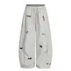 Pantalones de chándal holgados de pierna ancha para mujer con puños de cordón, estilo dulce y fresco estilo japonés con bordado de Dachshund, pantalones casuales, pantalones deportivos para danza jazz