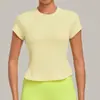Arena Otoñal Ropa Deportiva Manga Corta Ropa de Yoga Dobladillo Suelto Cuello Redondo Camiseta Corta Ropa para Correr Fitness Yoga Cubre-todo 4925
