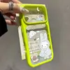 Adecuado para funda de teléfono Apple 17ProMax con colores contrastantes, ventana grande, ranura para tarjeta, paraguas para la lluvia y diseño de conejito de dibujos animados 18 cubierta protectora