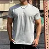 Camiseta de manga corta de algodón puro estilo atlético americano para hombre, corte holgado, transpirable, elástica, realza los músculos, estilo de verano, cuello pequeño, moderna