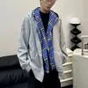 Moletom cardigã xadrez falso de duas peças masculino, design moderno para primavera e outono, estilo coreano de outono precoce, jaqueta cardigã casual