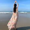 Vestido Floral para Mujer, Verano Holgado, Elegante Vestido de Tirantes para Vacaciones, Gasa en el Color de la Foto