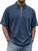 Camisa Polo de Verano para Hombre Lavada Vintage con Cuello Alto y Cremallera Hombro Caído Casual Ropa de Manga Corta para Hombre de Venta Caliente Europea y Americana Transfronteriza