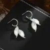 Pendientes de hojas azul claro con diamantes de estilo coreano, pendientes sencillos de cristal de hada súper Mori, pendientes dulces de hada para niñas