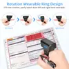 Scanner Bluetooth tipo anel, pistola de escaneamento sem fio portátil, scanner de código de barras Bluetooth 1D, leitor de código de barras de armazém 2D