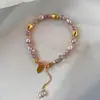 "El Jardín de Monet" Pulsera de Perlas de Agua Dulce en Forma de Grano Rosa-Morado, Elegante y Estilosa Pulsera de Cuentas de Cristal Rosa-Morado