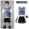 Ropa de Moda Hip-hop para Niños Traje Azul de Manga Corta con Chaleco Falso para Niños Ropa Genial de Hip-hop para Actuación de Niñas