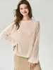 Suéter minimalista Campari de caimento relaxado, feito de seda e cashmere para mulheres, com decote de um ombro só e design de tricô solto e casual.