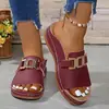 Comércio Exterior Transfronteiriço Sandálias de Plataforma Grossa Femininas Novo Estilo Transfronteiriço Tamanho Grande Casual Moda Simples Fivela de Metal Sandálias Bico Aberto