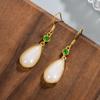 Aretes Antiguos de Jade Hetian en Forma de Gota de Agua con Gancho para la Oreja para Niñas, Nuevos Aretes Súper de Hada para Madre, Aretes de Moda Nacional para Cheongsam Chino, Falda de Cara de Caballo