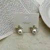 Pendientes de Perla con Luz de Diamante Flash Retro Francés y Lazo, Pendientes de Botón con Diseño de Nicho, Pendientes de Verano Versátiles, Venta al por Mayor