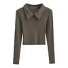 287-Camiseta de Moda Sexy con Cuello Solapa de Manga Larga Estilo Europeo y Americano para Mujer 2025 Nueva Sexy con Efecto Adelgazante Top Básico