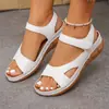 Nuevas Sandalias de Cuña con Plataforma Estilo Sudeste Asiático para Mujer, Transfronterizas Talla Grande de Una Tira Boca de Pez con Velcro Sandalias de Playa