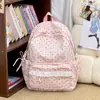 Mochila de renda azul leitoso com bolinhas, com design de coração de renda estilo japonês feminino, adequada para escola e passeios, mochila pequena estilo doce