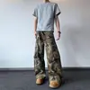 Jeans de Trabajo Camuflaje Retro Americano para Hombre, Pantalones Casuales Sueltos de Pierna Ancha para Verano con Múltiples Bolsillos y un Diseño Único