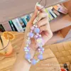 Cadena de Cuentas Redondas de Colores Lanyard para Teléfono Corto Corazón Esmerilado Ins Flor Colgante Correa de Muñeca Anti-Pérdida