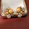Pendientes Vintage de Plata con Aguja, Diamantes y Perlas, Diseño Floral, Pendientes Retro Exquisitos, Pendientes de Lujo Ligero de Alta Gama para Mujer