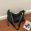 Bolso bandolera grande de cuerda tejida a cuadros finos con cordón, correa ancha plisada para el hombro, bolso de mano, bolso de hombro casual de moda callejera