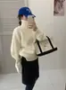 Suéter de punto grueso cálido de diseño nuevo para otoño e invierno estilo coreano con cuello alto y media cremallera, suéter de punto de moda para mujer