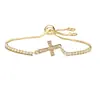 Pulseira Cruzada de Cobre Banhada a Ouro Real com Zircônia Aogu Venda Cruzada de Nicho Popular Acessível Joia de Mão Simples de Alta Qualidade para Mulheres
