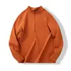 Camiseta Lisa de Manga Longa com Gola Alta e Meio Zíper, Bolso Invisível, Cor Sólida, Lã, Slim, Casual de Negócios, Fitness, Camada Base