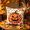 Funda de Cojín de Pana con Estampado de Fantasma y Calabaza de Halloween, Decoración de Atmósfera Interior, Cojín Decorativo para Sofá