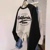 Moletom Retro Americano Raglan Tamanho Grande Camiseta Básica Feminina Camiseta Média Manga Longa Solta Feminina Novo Estilo 2025