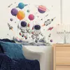 Fun-E372 Astronauta de Dibujos Animados Cohete y Planeta Decoración de Pared para Habitación Infantil Dormitorio Pegatinas Autoadhesivas y Extraíbles