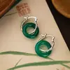 Hebilla Ping An de Jade Hetian Pendientes de Bambú de Plata de Ley 925 Estilo Chino Nacional para Mujer Pendientes de Hebilla de Oreja Anillo de Ágata Pendientes Pendientes Pendientes