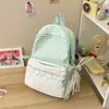 Mochila de Viaje Linda a Cuadros con Lunares y Ribete de Encaje Estilo Girly Mochila de Estudiante Estilo Dulce Japonés