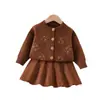 Conjunto de Suéter para Niñas para Otoño e Invierno, Nuevo Vestido de Punto con Bordado Floral, Moda Coreana Vestido Princesa Suéter para Bebés