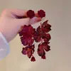 Aretes Largos de Rosa Roja, Aretes Retro Exagerados Estilo Vacacional para la Playa, Aretes de Bata para Mujer, Súper Hada