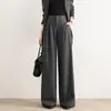 Pantalones grises de pierna ancha para mujer, nuevo estilo otoño 2026, de cintura alta, adelgazantes, corte recto, elegantes, arrugados, con caída, pantalones casuales para traje