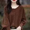 Nova coleção de primavera feminina: suéter macio, estilo retrô, modelagem solta, plus size, com design simples e elegante, apresentando mangas morcego e um cardigã de tricô