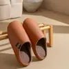 Pantuflas tejidas de PU Retro para Mujer, Otoño/Invierno para Interior Antideslizantes, Estilo Japonés para Interior Silenciosas, para Pisos de Madera, Pantuflas para el Hogar para Hombre