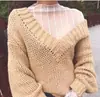 Nuevo Estilo Interior Sexy Malla Hueca Transparente Manga Larga Malla Camiseta Base Top Camisa de Encaje