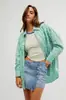 Bestseller transfronteiriço europeu e americano, camisa retrô de listras vermelhas ombro a ombro, silhueta oversized, cardigã versátil de manga comprida, top feminino