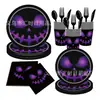 Novidade Transfronteiriça Halloween Fundo Preto Fantasma Maligno Roxo Conjunto de Louça Descartável Suprimentos para Festa Pratos de Papel Descartáveis
