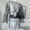 Yimengyao Verano Nuevo Sexy Transparente Sin Botones Body Estilo Pura Pasión Conjunto de Encaje Bordado