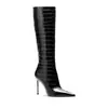 Botas Longas Femininas de Couro Patente Brilhante com Padrão de Crocodilo, Perna Reta, Emagrecedoras, Abaixo do Joelho, Bico Quadrado, Salto Alto Agulha, Cano Longo, Cano Alto, Botas de Equitação