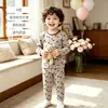 Conjunto infantil de manga larga y pierna larga, sin costuras Clase A, pijama base suave para niños pequeños y niños, ropa de estar unisex para otoño e invierno